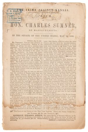 Lot #297 Charles Sumner Pamphlet (1856): The Crime