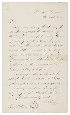 Lot #21 U. S. Grant Letter Signed as President,