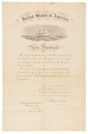 Lot #306 Gideon Welles Document Signed as