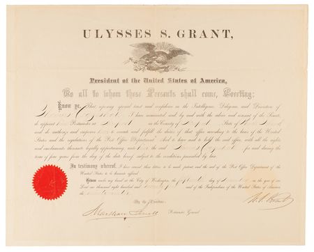 Lot #22 U. S. Grant Document Signed as President,