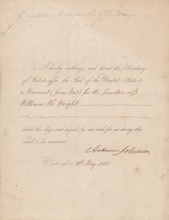 Lot #69 Andrew Johnson Document Signed as