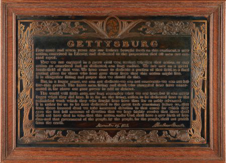 Lot #12 Abraham Lincoln Gettysburg Address Plaque