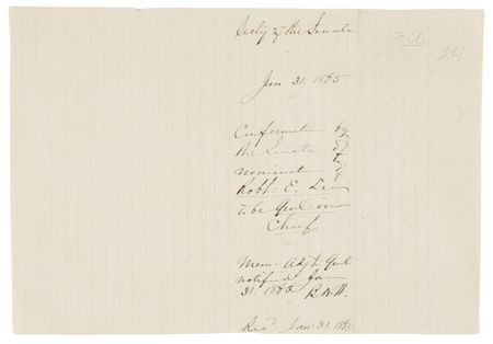 Lot #320 Robert E. Lee: Jefferson Davis's Initialed File Copy of Lee's Nomination as General in Chief of the Armies of the Confederate States - Image 3