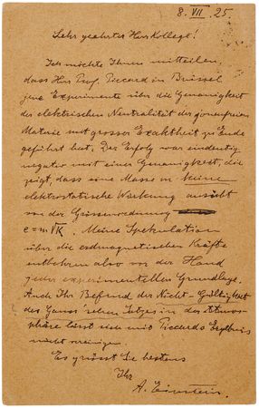 Lot #187 Albert Einstein Autograph Letter Signed on Piccard's Experiments in the 