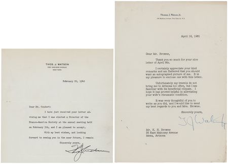 Lot #303 Thomas J. Watson, Sr. and Jr. (2) Typed