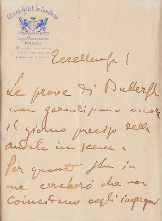 Lot #537 Giacomo Puccini Autographed Letter Signed on Madame Butterfly - Image 2