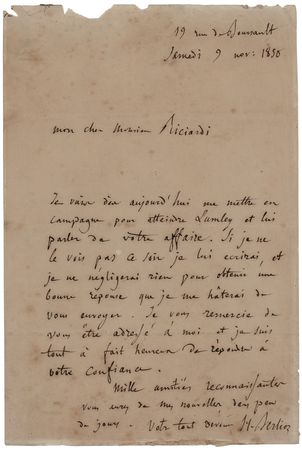Lot #533 Hector Berlioz Autograph Letter Signed