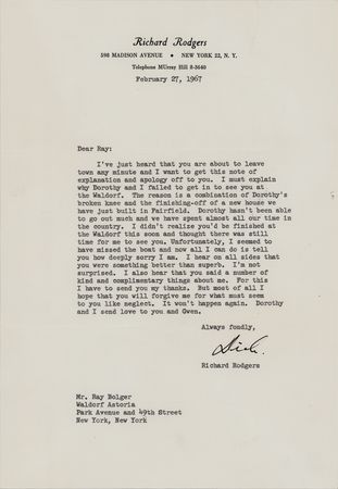 Lot #546 Richard Rodgers Typed Letter Signed to