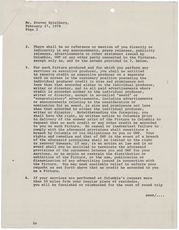 Lot #713 Steven Spielberg Document Signed - Image 2