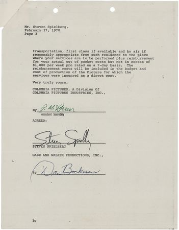 Lot #713 Steven Spielberg Document Signed - Image 3