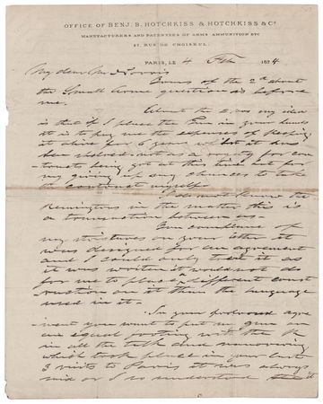 Lot #369 Benjamin Hotchkiss Autograph Letter Signed - Image 1
