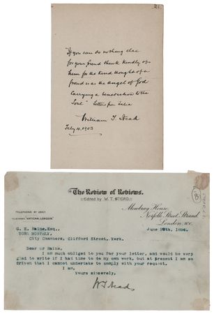 Lot #295 William T. Stead Autograph Quotation