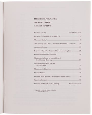Lot #174 Warren Buffett Signed Berkshire Hathaway 2005 Annual Report - Image 3