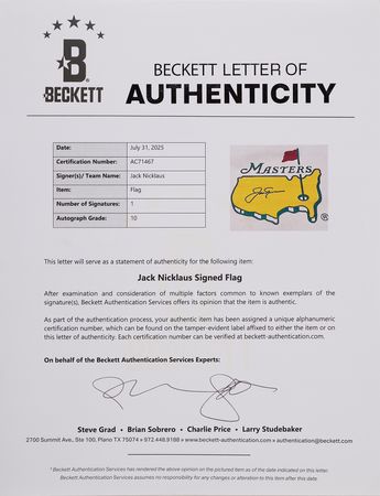 Lot #739 Jack Nicklaus Signed Masters Garden Flag - Image 2