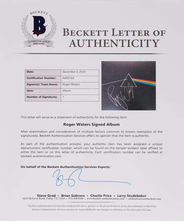 Lot #608 Pink Floyd: Roger Waters Signed Album - Dark Side of the Moon - Image 2