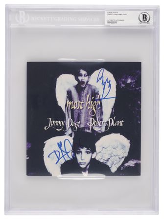 Lot #599 Led Zeppelin: Jimmy Page and Robert Plant Signed 45 RPM Record Sleeve - 'Most High' - Image 1