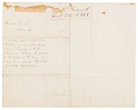 Lot #17 U. S. Grant Autograph Letter Signed to Gen. William T. Sherman, Preceding the 1868 Election, Docketed by Sherman: 