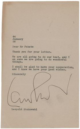 Lot #538 Leopold Stokowski Typed Letter Signed