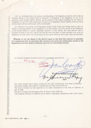 Lot #656 Joan Crawford Signed Agency Contract - Image 1