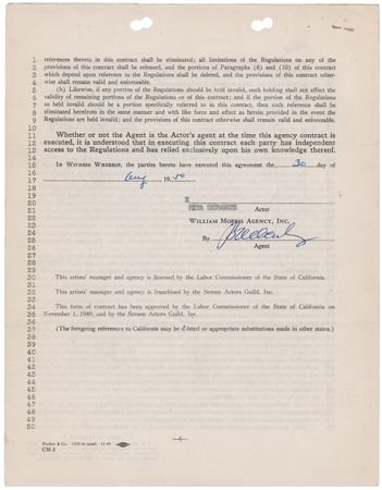 Lot #673 Rita Hayworth Signed Agency Contract - Image 1