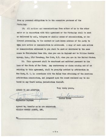 Lot #675 Katharine Hepburn Document Signed - Image 1