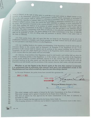 Lot #638 Sharon Tate Signed Agency Contract