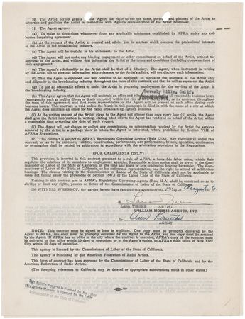 Lot #719 Lana Turner Signed Agency Contract - Image 1