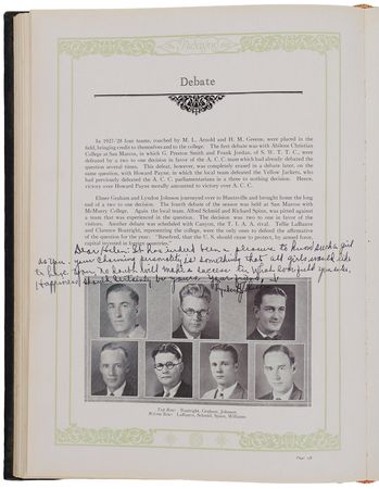 Lot #32 Lyndon B. Johnson Signed 1928 Southwest Texas State Teachers College Yearbook - Image 2