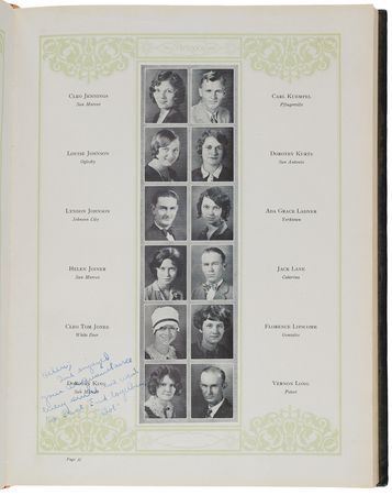 Lot #32 Lyndon B. Johnson Signed 1928 Southwest Texas State Teachers College Yearbook - Image 6