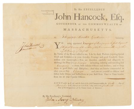 Lot #124 John Hancock Document Signed as Governor