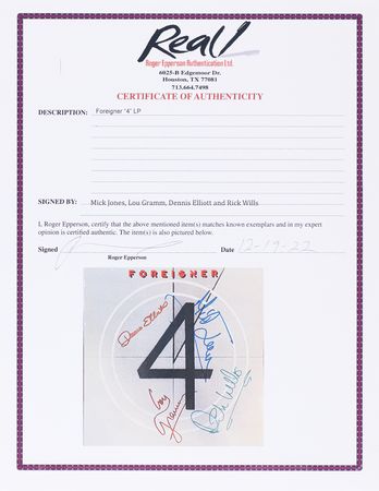 Lot #590 Foreigner Signed Album and Inner Sleeve - 4 - Image 4