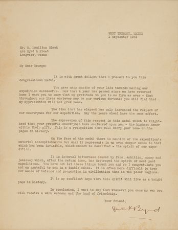 Lot #204 Richard E. Byrd: Congressional Gold Medal from the 1928-1930 Byrd Antarctic Expedition with Signed Transmittal Letter from Admiral Byrd - Presented to the Expedition's Supply Officer - Image 3