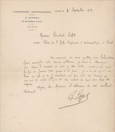 Lot #461 Gustave Eiffel Letter Signed to a Student