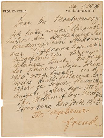 Lot #198 Sigmund Freud Autograph Letter Signed on