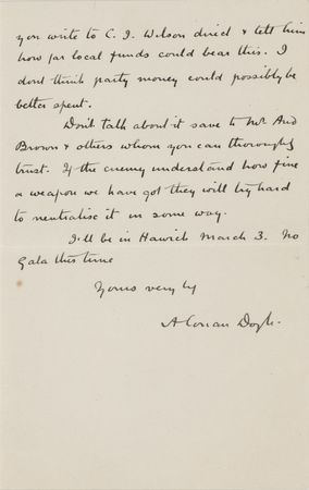 Lot #485 Arthur Conan Doyle Autograph Letter Signed, Proposing a 