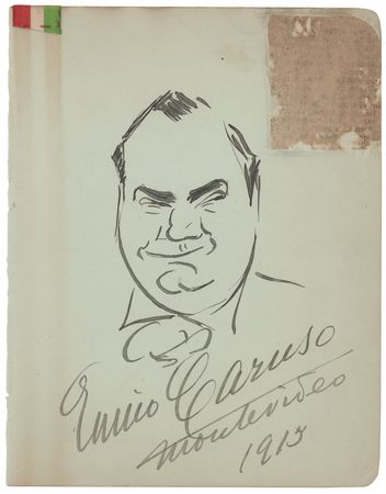 Lot #534 Enrico Caruso Signed Self-Portrait Sketch