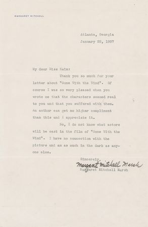 Lot #490 Margaret Mitchell Typed Letter Signed: I