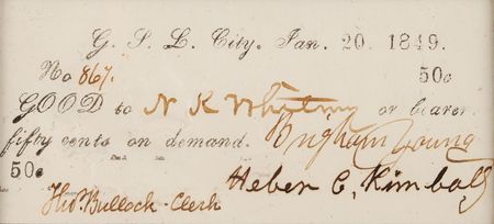 Lot #164 Brigham Young, Heber C. Kimball, and Thomas Bullock Signed 1849 Mormon Currency - Image 2