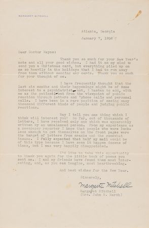 Lot #491 Margaret Mitchell Typed Letter Signed: So