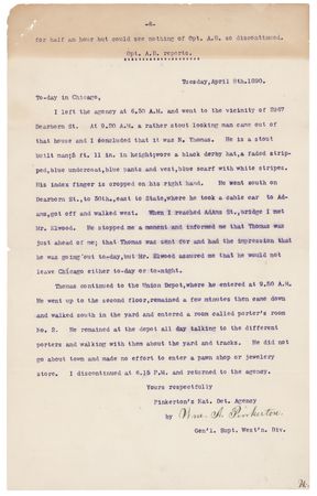 Lot #281 William A. Pinkerton Typed Letter Signed