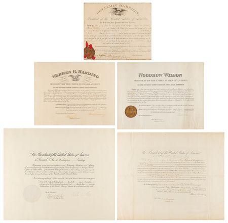 Lot #94 Presidents (5) Documents Signed - Cleveland, Harrison, Wilson, Harding, and Coolidge - Image 1