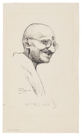 Lot #171 Mohandas Gandhi Signed Portrait Sketch