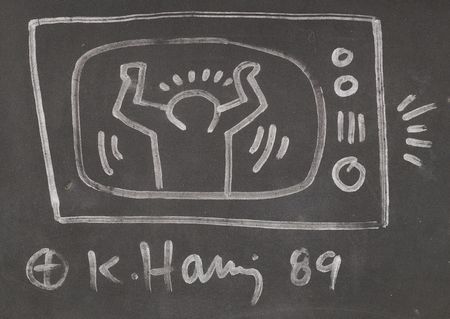 Lot #456 Keith Haring Signed Messenger Bag with Large TV Sketch - Image 2