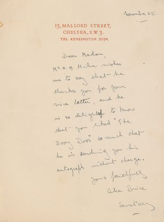 Lot #507 A. A. Milne Signature - Image 2