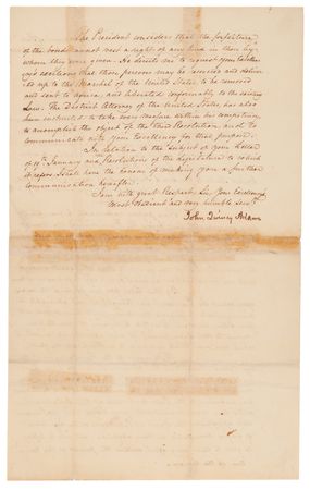 Lot #2 John Quincy Adams Letter Signed as Secretary of State - Transmitting President James Monroe’s Ruling on the Illegal Importation of African Slaves - Image 2