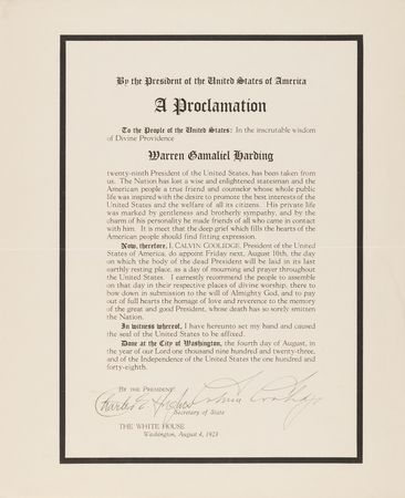 Lot #31 Calvin Coolidge Signed Broadside as