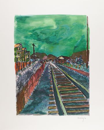 Lot #526 Bob Dylan Signed 'Train Tracks' Giclee