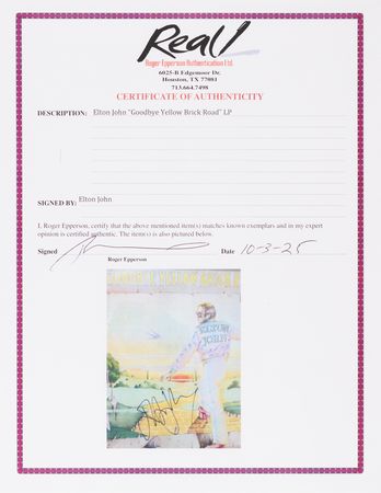 Lot #597 Elton John Signed Album - Goodbye Yellow Brick Road - Image 2
