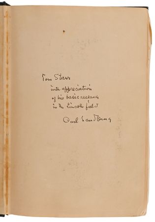 Lot #88 Abraham Lincoln: Carl Sandburg Signed Book - Presented to a Prominent Lincoln Scholar - Image 2