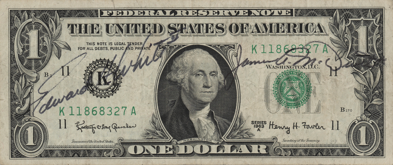 Lot 5120 Gemini 4 Crew-Signed $1 Dollar Bill - White and McDivitt